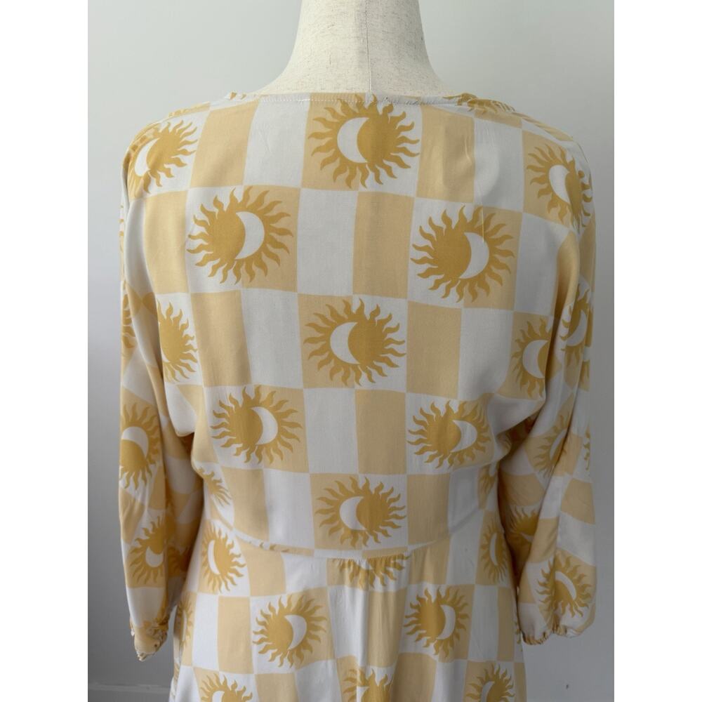 Label of Love Sun Moon Checker Tunic Dress L Yellow White Boho Celestial - Picture 8 of 11